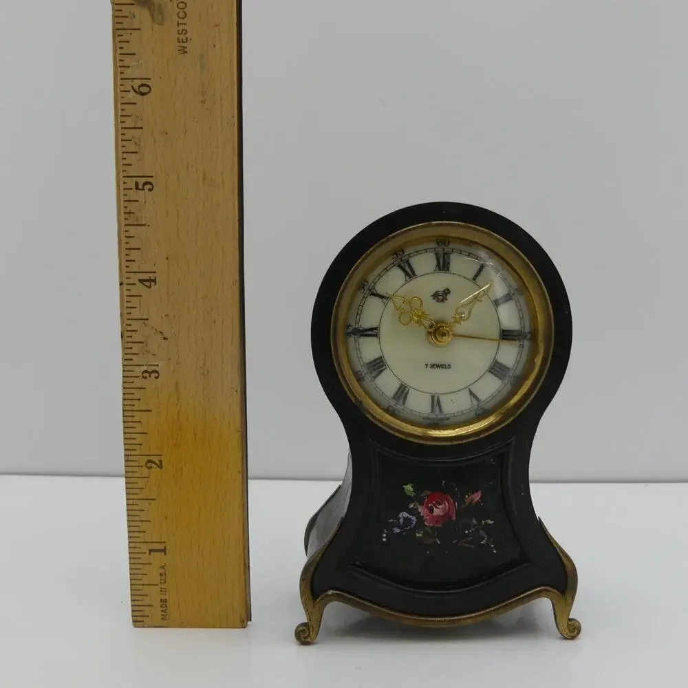VTG Mid Century Uhrenfabrik Mulheim 7 Jewel Alarm Clock Floral Germany See desc